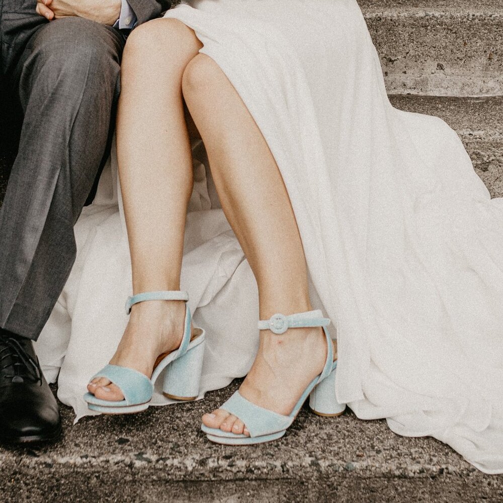 Baby blue velvet heels